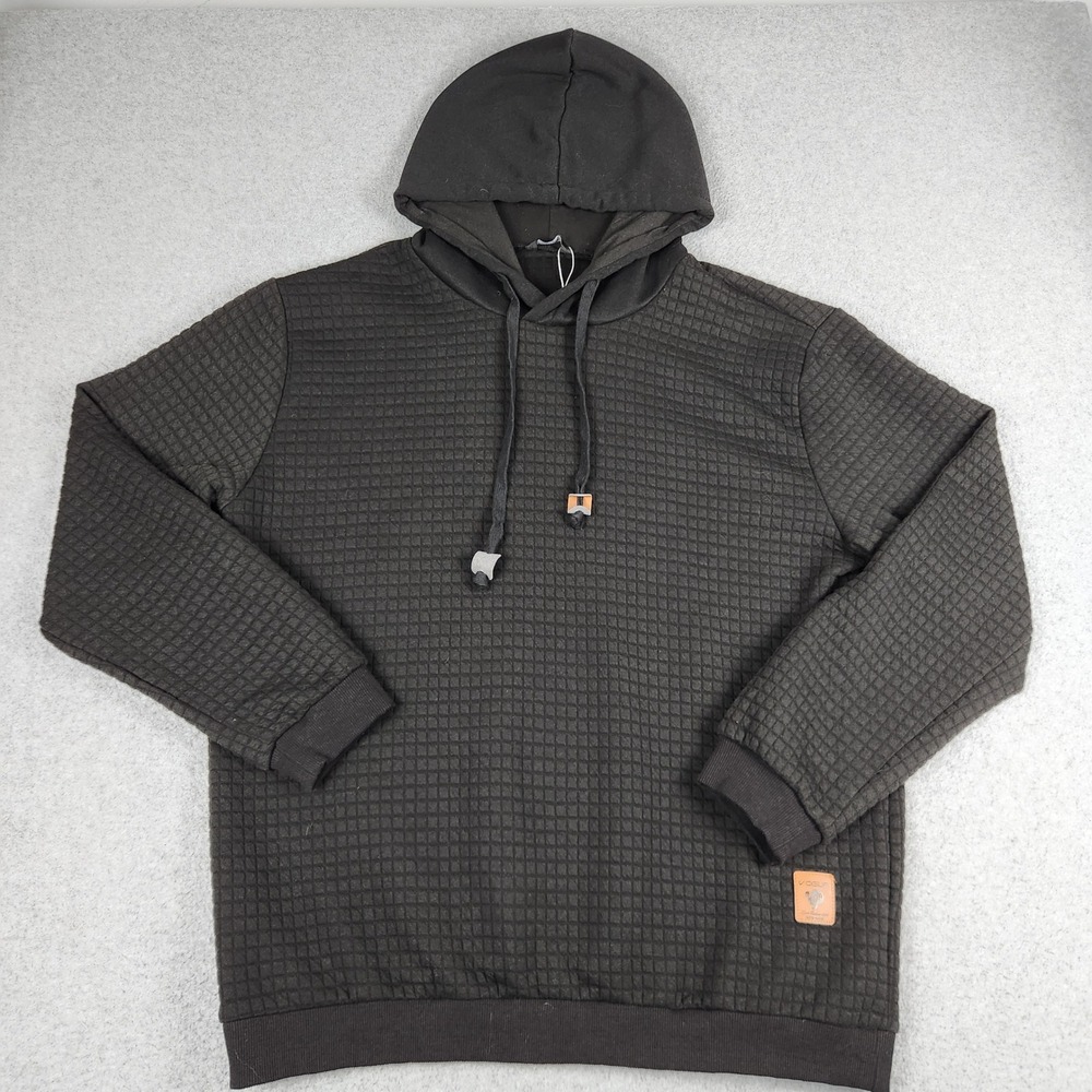 Vogue Hoodie Mens XL Black Quilted Waffle Knit Long Sleeve Patch Logo Pullover